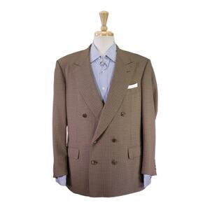 Hermes Paris Mens Brown Orange Gingham Check Wool Double Breasted Blazer 40R